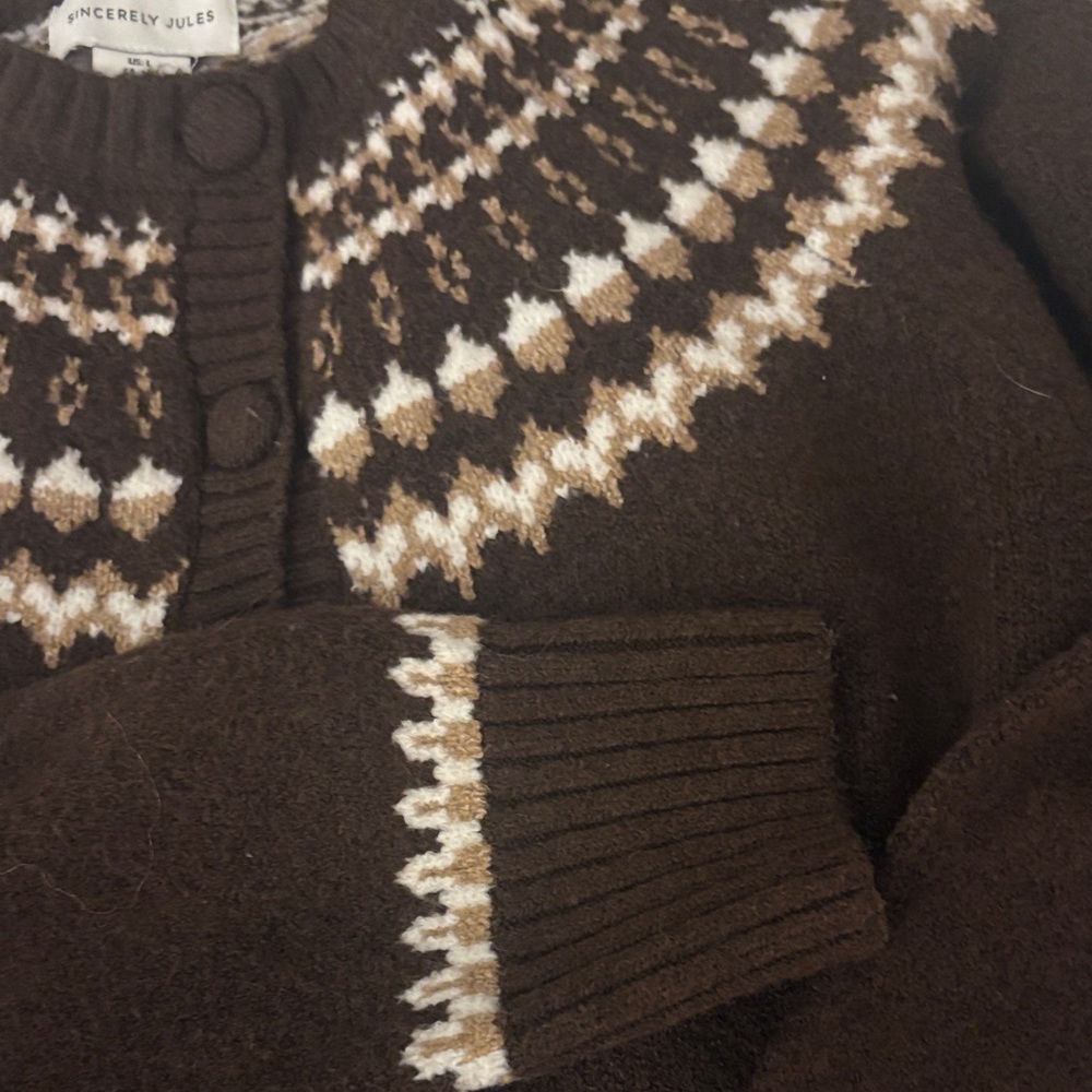 Sincerely Jules Brown and White Cardigan - Picture 3 of 3